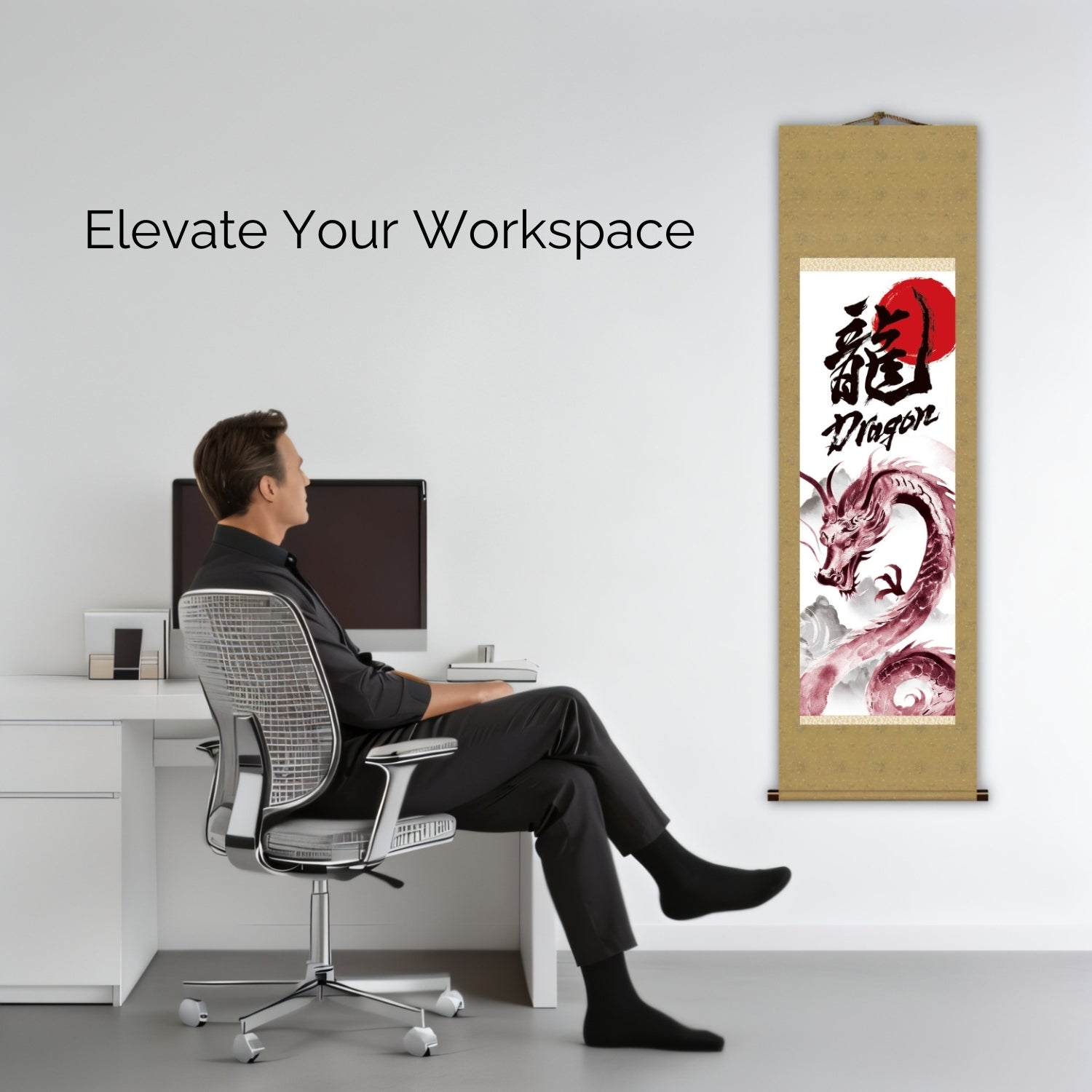 Japanese Dragon Kakemono Wall Scroll – Red Rising Dragon